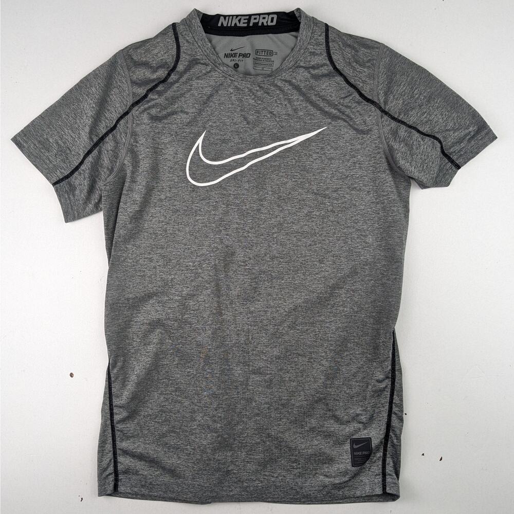 Nike Pro Gray Fitted Athletic Tee - Large Youth